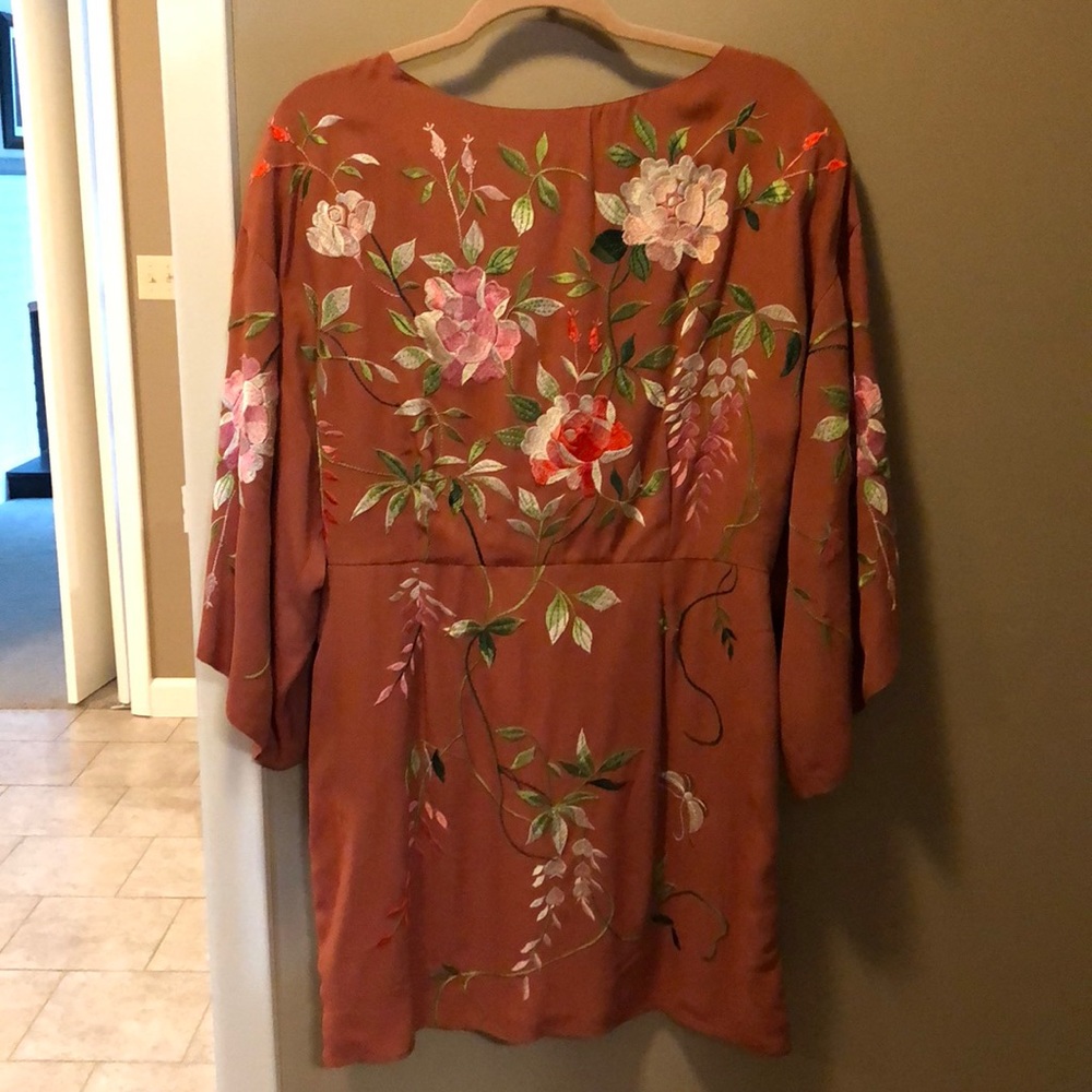 Silk embroidered kimono dress